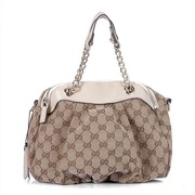 Gucci Chain Hobo with GG Fabric 242300 Apricot&White