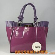 Chloe Patent Leather Shopper Bag With Giant Hardwares purple 72104-2
