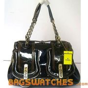 Fendi Black Patent Leather B Bag Line Yellow
