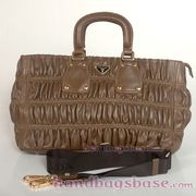 Prada 90253 Khaki Lambskin Golden Hardware Shoulders Handbag